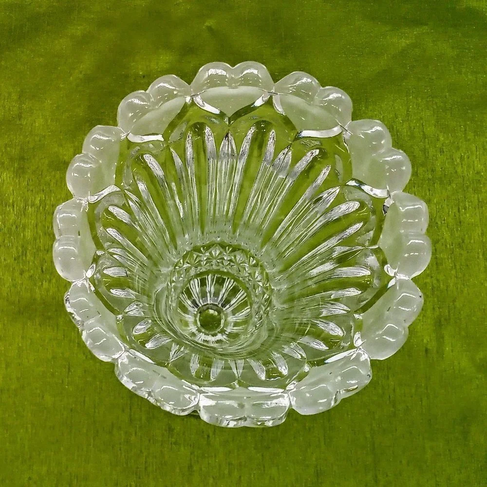 Clear Crystal Tall Glass Vase Frosted Hearts Rim